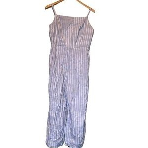 Old Navy jumpsuit cropped pants, white/blue stripes, women’s size large
